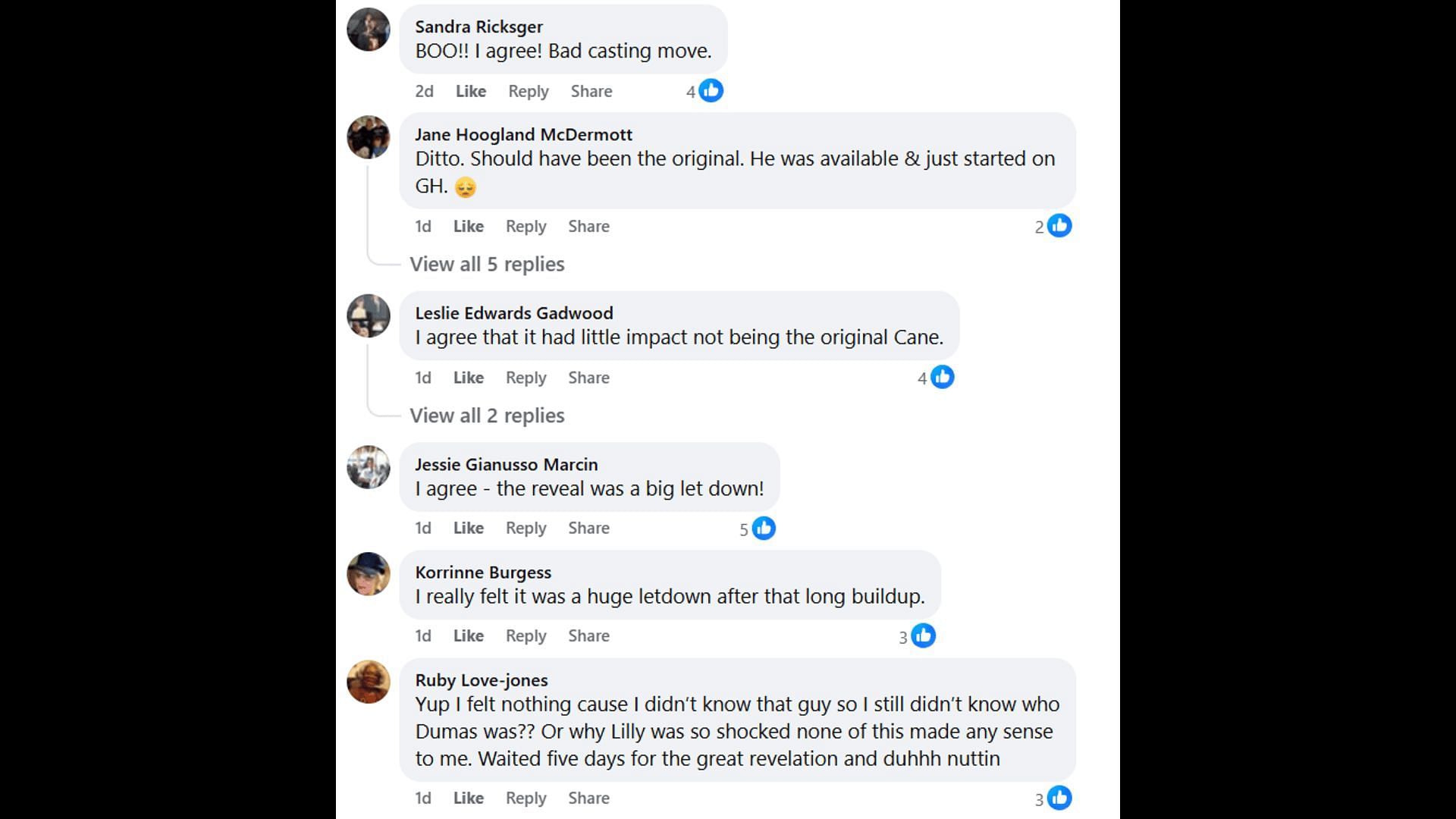 Fans voice their opinions about Cane's casting choice (Image via Facebook/Young and Restless Canadian Day Ahead Recaps - Soaps Spoilers)